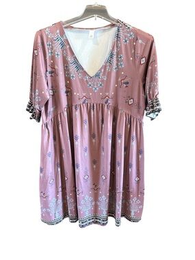 Daisy Women Dresses Midi - Rust Brown With Aztec Patterns